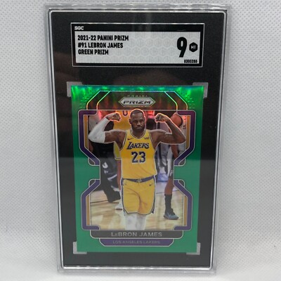2021-22 PANINI PRIZM LEBRON JAMES GREEN PRIZM #91 SGC 9 MINT
