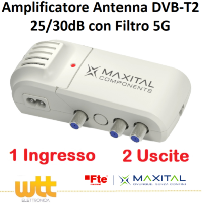 AMPLIFICATORE ANTENNA TV SEGNALE TV DIGITALE TERRESTRE DI LINEA INTERNO 2 USCITE