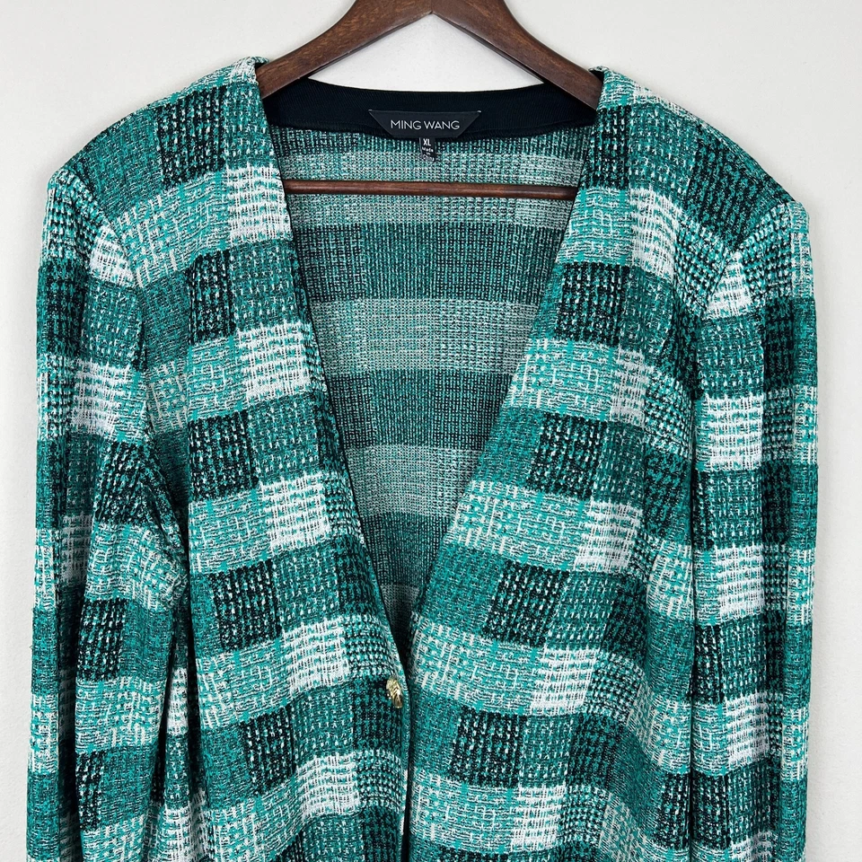 Cárdigan Chaqueta Mujer Ming Wang XL Verde Negro Tejido 1 Botón Manga Larga Preppy Foto 3 de 4