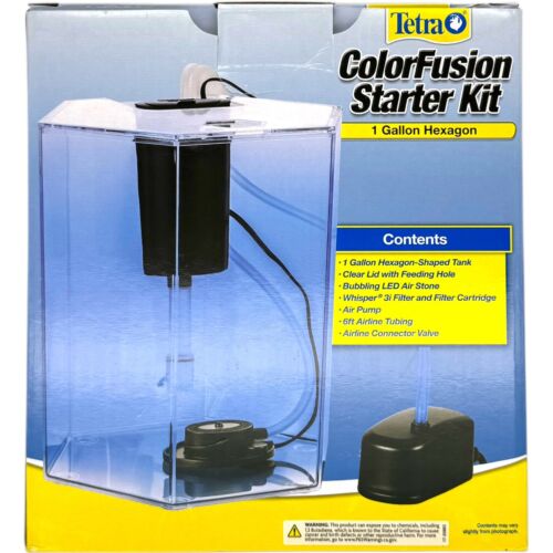 Tetra ColorFusion 1-Gal Hexagon Aquarium Starter Kit LED Bubbler Whisper Filter - Picture 3 of 5