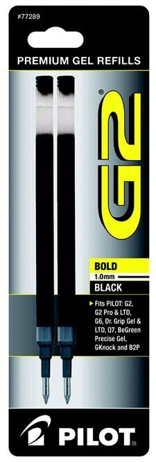 Pilot G2 Premium Gel Rolling Ball Pen Ink Refill 1.0mm Bold Point 2/Pk Black Ink