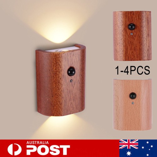 Wood LED Up Down Wall Lamp Motion Sensor Body Induction Night Light Rechargeable