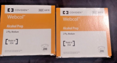 2 NEW BOXES TOTAL 400 WEBCOL MED SIZE ALCOHOL PREP PADS WIPES/FREE SHIPPING USA