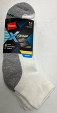 1 pack Hanes 4 Pair X-TEMP MENS ANKLE SOCKS White & Blue White Stripe SIZE 6-12