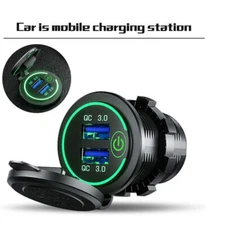 QC3.0 Outlet Waterproof Car Fast Voltmeter Socket Dual USB 12V Power LED Charger