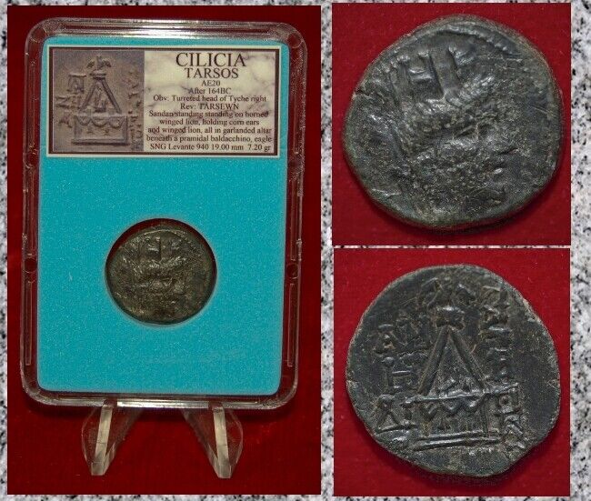 Image 1 - Ancient Greek Coin CILICIA TARSOS Tyche and Sandan With Lion In Altar Bronze