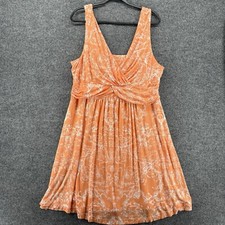Soft Surroundings Dress Womens 1X Orange Floral V-Neck A-Line Flowy Boho Peasant