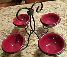 LONGABERGER WOVEN TRADITIONS POTTERY 5 PC IRON SERVING CADDY w/4 BOWLS PAPRIKA