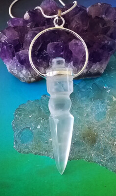 Phurba Pendant, CRYSTAL QUARTZ  SILVER PHURBA Pendant With Silver Chain, DAGGER