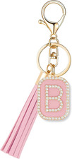 Fashion Cubic Zirconia Crystal Alphabet Initial Letter Keychain Tassel Pendant K