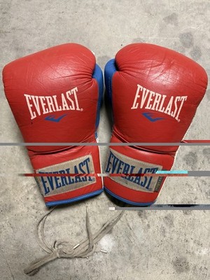 Everlast Powerlock Boxing Gloves 16oz Lace Up Leather RWB Red