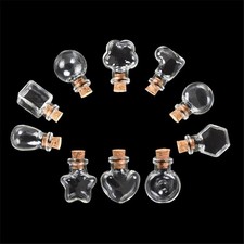 10 Assorted Mini Empty Glass Bottle Vials Cork Charm Pendants Wish Bottles