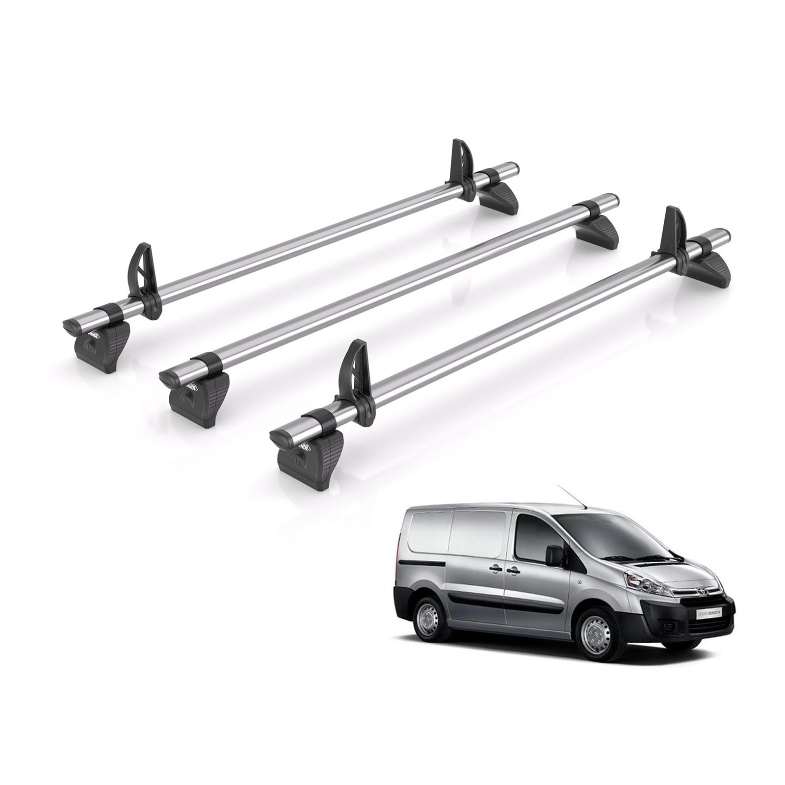 Toyota Proace Roof Rack Fits 2013-16 H1 Models 3x Bars + Loadstops Rhino Fleet