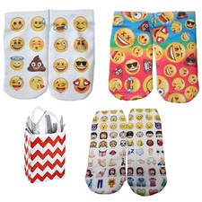 Emojicon Big Girls' 3 Pk Ankle No Show Socks  Tote-4 Piece Gift Set 6-8.5 NWT