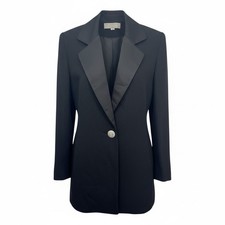 St. John Evening Blazer Size 6 Black Knit Jacket Rhinestone Button Shawl Collar