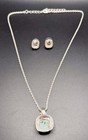 African Turquoise Pendant Necklace Post Earrings Set NIB Silver Plated 18”-21” — photo 6