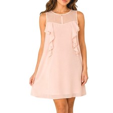 BCBGeneration Blush Pink Ruffle Mesh Yoke Sleeveless Shift Dress Small