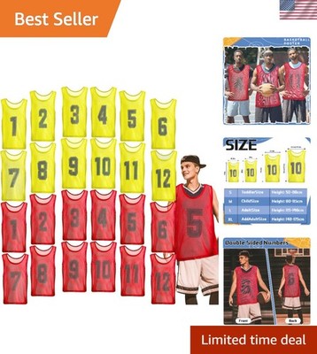 Pack of 24 Mesh Training Pinnies for Soccer | Reversible in Red & Yellow Colors