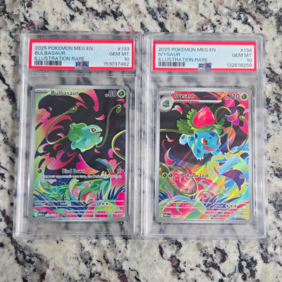 Pokémon TCG 2025 MEG Bulbasaur 133 & Ivysaur 134 Illustration Rare PSA 10