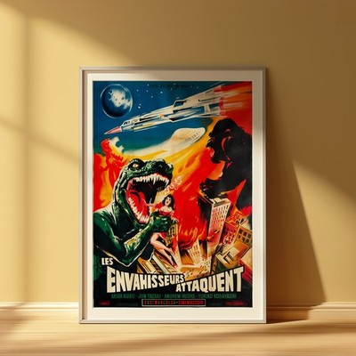 Destroy All Monsters Movie Poster 1968 French Godzilla Kaiju Film Art Print