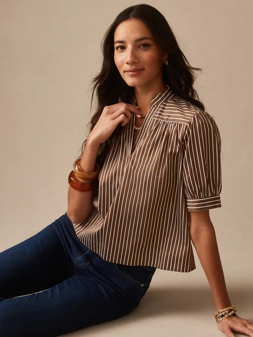 J. Mclaughlin Turner Blouse in Stripe, brown, XS | eBay