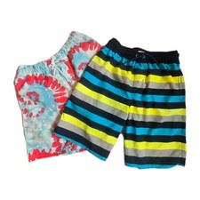 2 Pr Bundle Kat and Jack Boys Swim Trunks Tie die and Wonder Nation Stripe 10/12