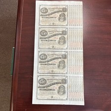 Louisiana Baby Bonds: Uncut sheet of 4 $5 bonds with 7 uncashed dividend coupons