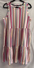 Gap Women’s Sz Large Lightweight Multi Stripe Tiered Sleeveless Sundress Pink