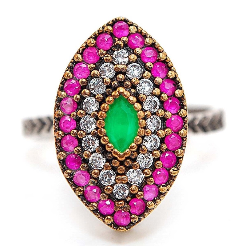 Ottoman 1CT Heat Treated Green Tourmaline 925 Sterling Silver Ring Sz 7.5 TT2-8