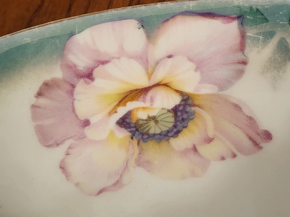 Antique P.V. Vessra Germany Handpainted Pink And Yellow Flower Gold Trim China - Image 3 of 4