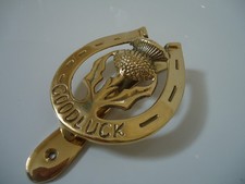 Vintage Thistle Door Knocker Good Luck HorseShoe Heavy Brass Scottish Scotland