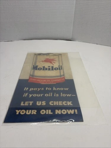 Rare Vintage Socony-vacuum mobil oil Double Sided Cardboard sign(12.5”X7”)