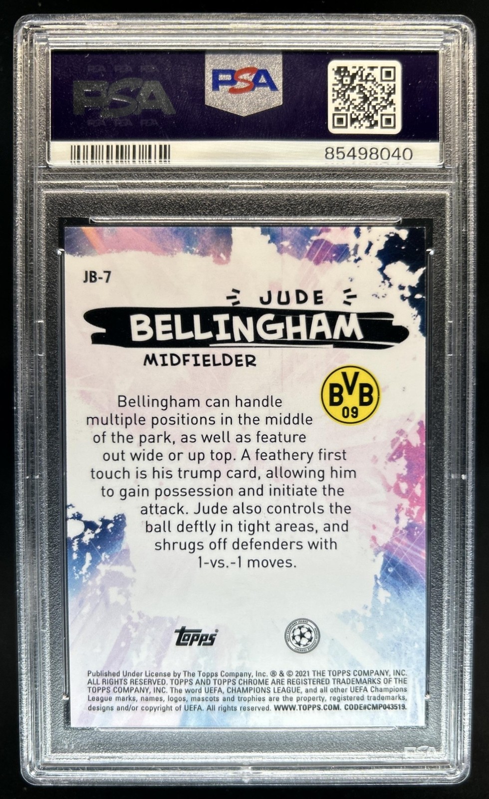 2020-21 Topps Chrome Jude Bellingham Joga Bonito Rookie Gold Bubbles #JB-7 PSA 9 view 2