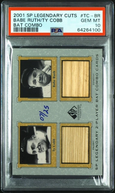 POP 2 PSA 10 Babe Ruth Ty Cobb 2001 SP Legendary Cuts Dual Game Used Bat #’d/25