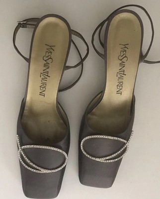 Yves Saint Laurent heels Reinstone 7N grey satin ankle strap