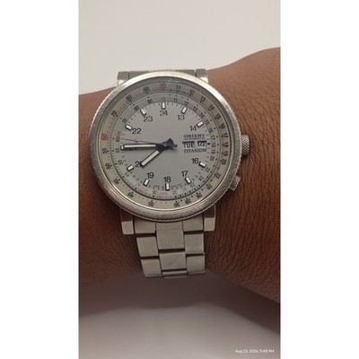 Orient EM58-C2 Automatic Titanium Pilot Aviation Slide Rule Men's Watch Silver