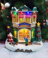 LED Musical Candy Store 10.3” Light Up Christmas Village Scene Plays 8 Classi...