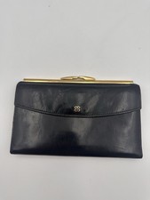 BOSCA Rare Vintage Black Hand Stained Leather Kisslock Wallet Coin Purse USA