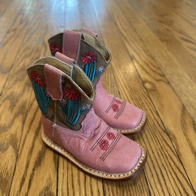 Roper Infant Girls Cowbabies Cactus Tan & Pink Leather Cowboy Boots