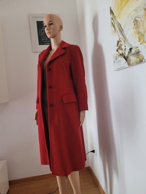 Max Mara Damen Mantel lang rot 100% Schurwolle Gr. 40 gefüttert