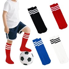 LPMOERA 4 Pairs Toddler Soccer Socks Girls 7-11 Years, Black/White/Blue/Red