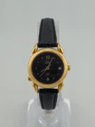 Vintage Timex Indiglo Womens Watch 25mm Gold Tone Black Leather New Battery