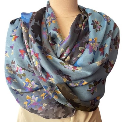 Galliano Large Silk Floral Pattern Scarf, Vibrant Colors Stole