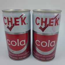 Vintage CHEK Cola Soda Cans - Set of 2 Empty Pull Tab 12oz Cans 1970s