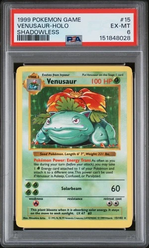 1999 POKEMON BASE SET SHADOWLESS #15 VENUSAUR-HOLO PSA 6