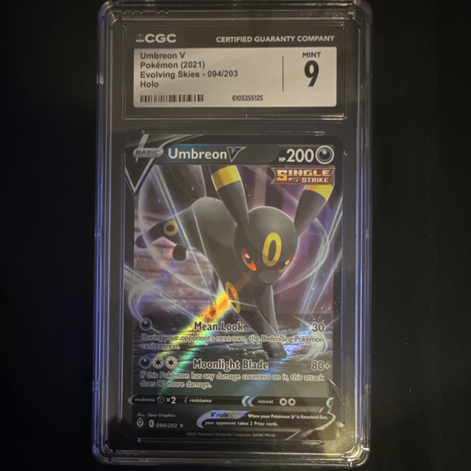 Umbreon V 094/203 CGC 9 Ultra Rare Holo Single Strike Evolving Skies