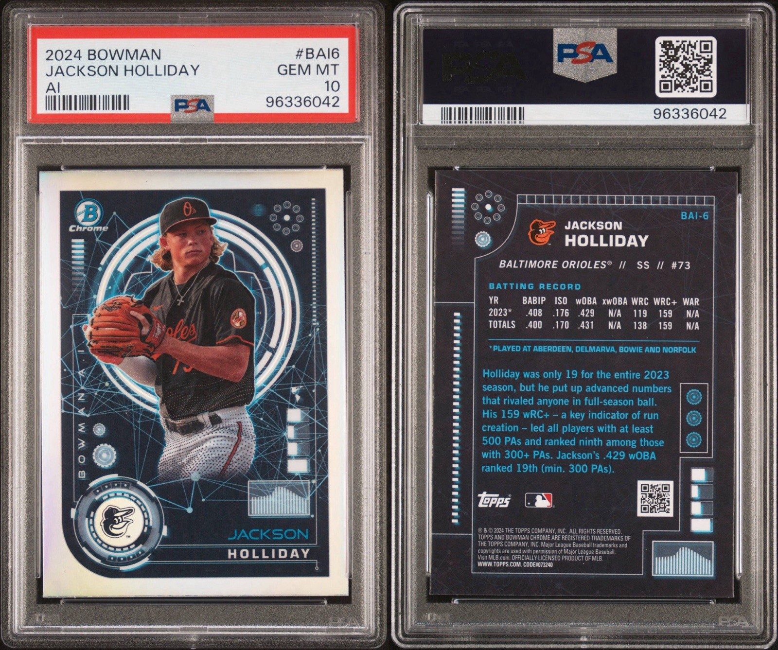 Bowman 2024 Bowman AI Jackson Holliday Rookie Insert #BAI-6 Orioles PSA 10 view 3