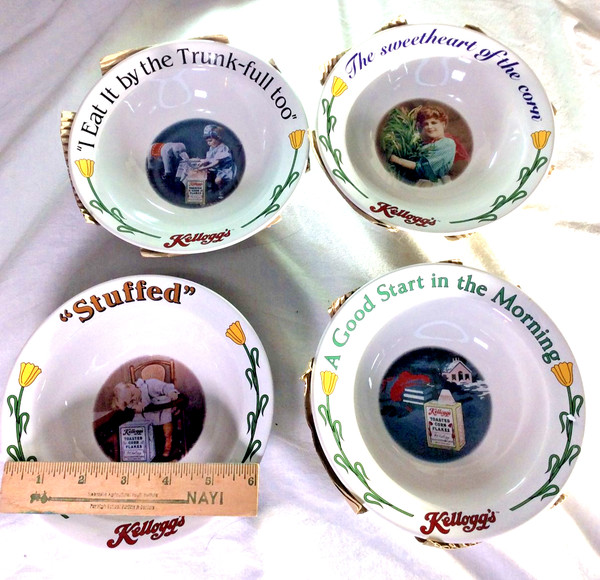 JUEGO COMPLETO DE 4 CUENCOS CEREALES KELLOGG’S MARKETING VINTAGE 1996 nuevos con caja