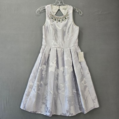 Eliza J Gray Sliver Beaded Midi Dress Embroidered Floral Sleeveless NEW Womens 0