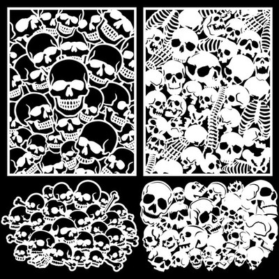 4 Pcs Skull Stencils Skull Background Airbrush Stencil Art Template Design DI...